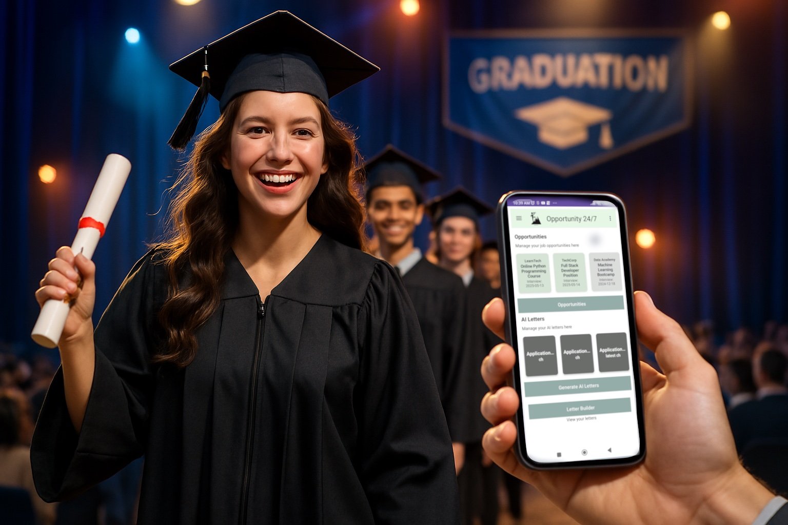Graduate celebrating with Opportunity 24/7